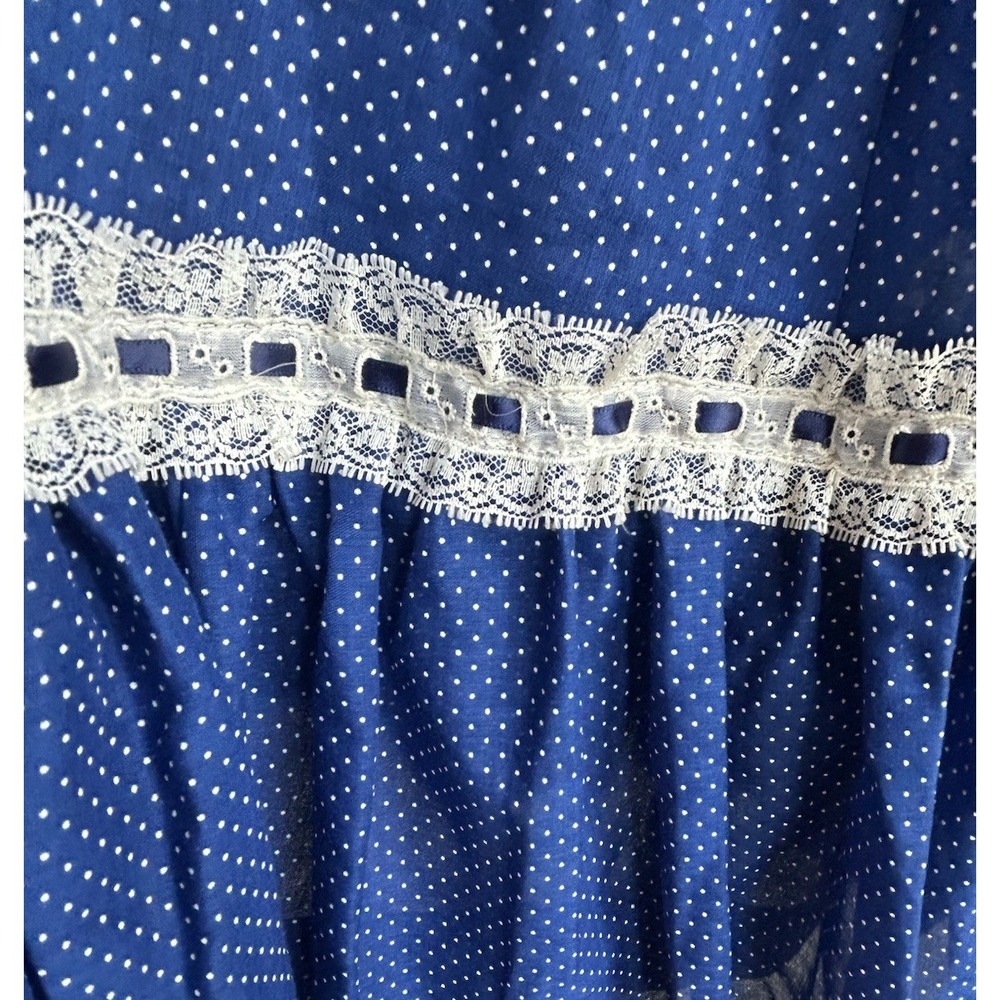 Vintage 1970s Handmade Prairie Dress S M Blue Polka Dot Lace Cottagecore Boho - Picture 7 of 9